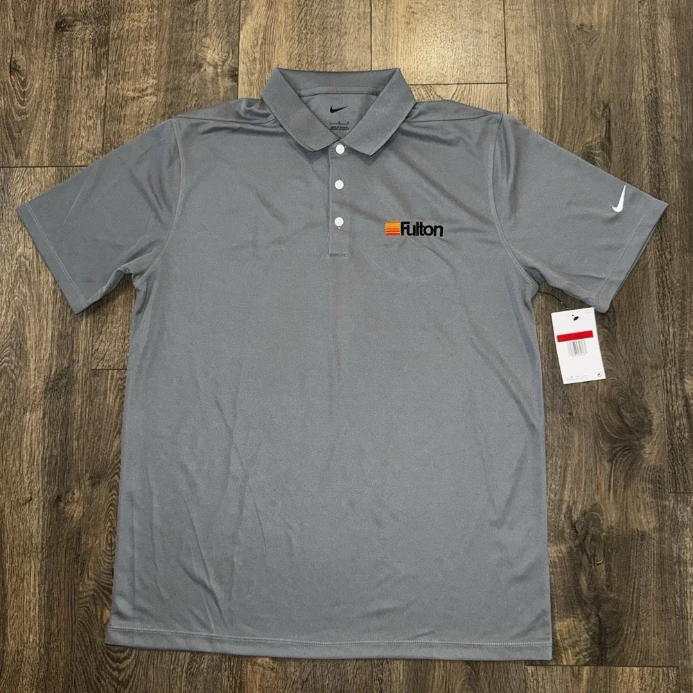 NWT Nike Men's Shirt Size L Gray Dri Fit‎ Polo Golf Short Sleeve-Company Logo